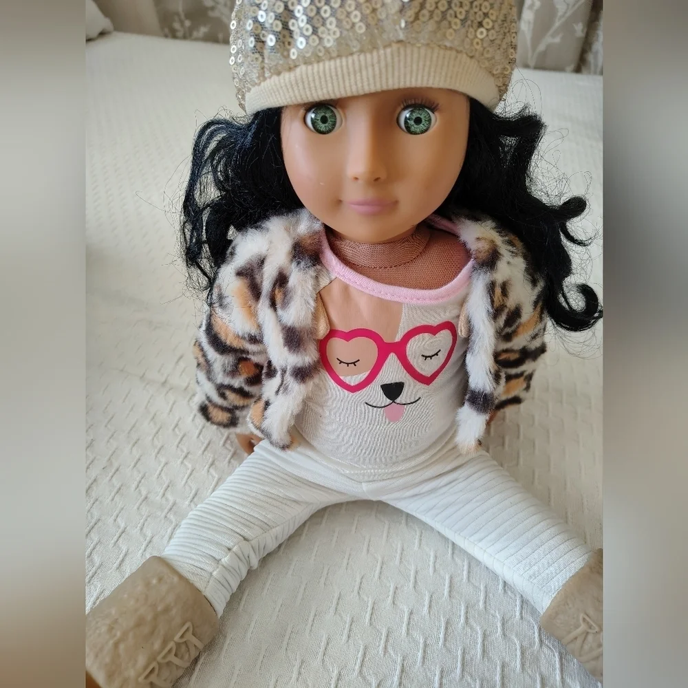 OUR GENERATION Doll with Leopard Jacket and Sequin Hat